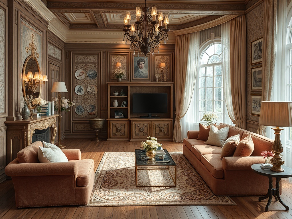 Современная гостиная с уютной мебелью, камином и большими окнами, наполненная светом и атмосферой уюта.